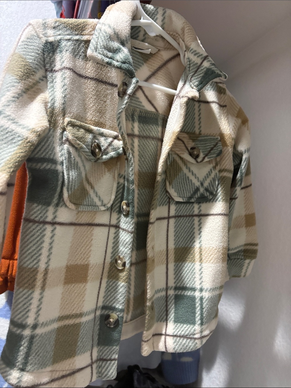 Plaid Sherpa Shacket for Kids - Cream & Sage